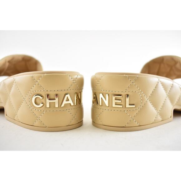 Chanel 23C Beige Lambskin Leather Quilted CC Logo Platform Slide Sandal Flat 42 - Picture 11 of 13